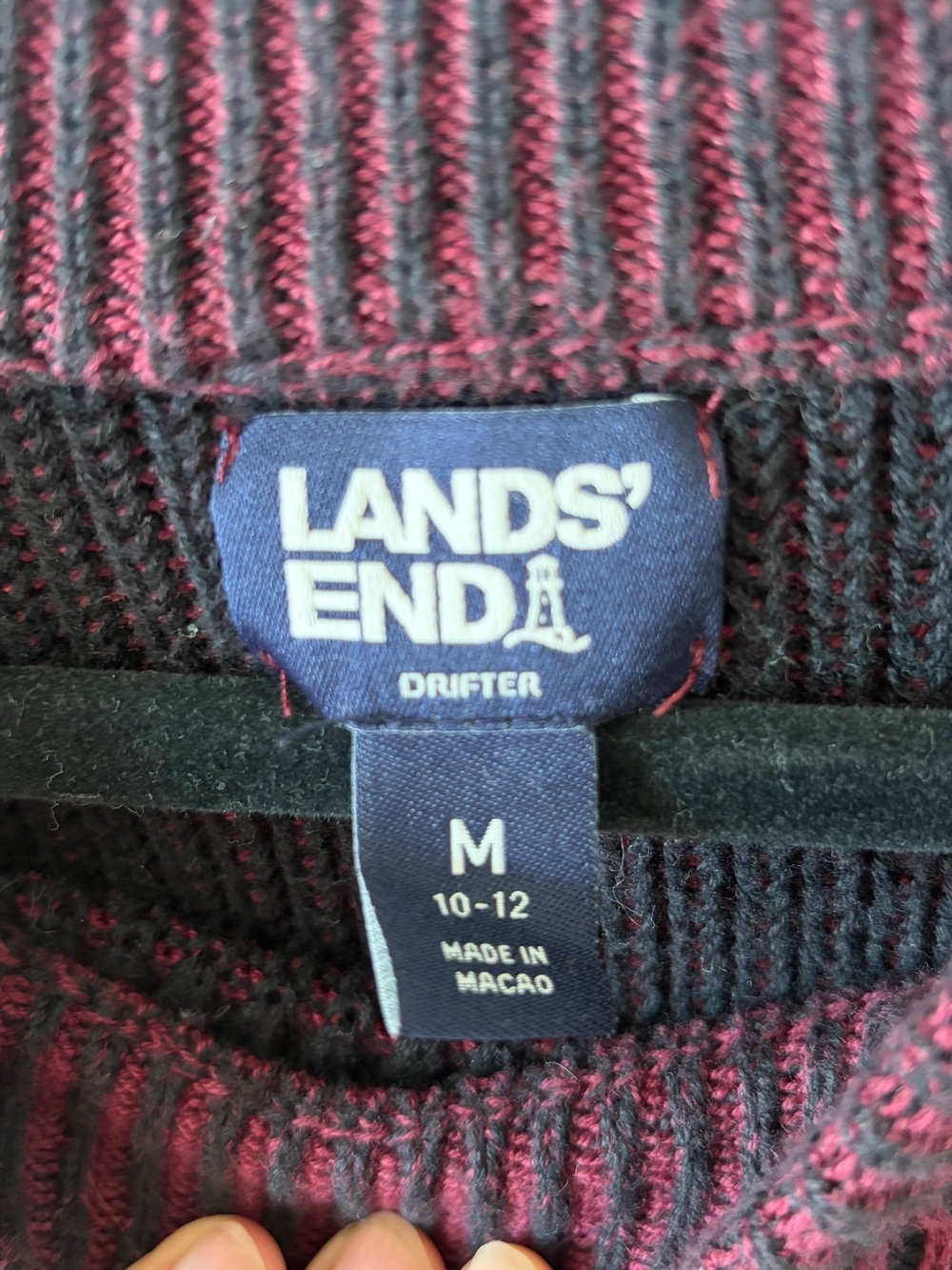 Lands' End Drifter Ribbed Raglan Crewneck Sweater Burgundy Black Women's M - Picture 5 of 10